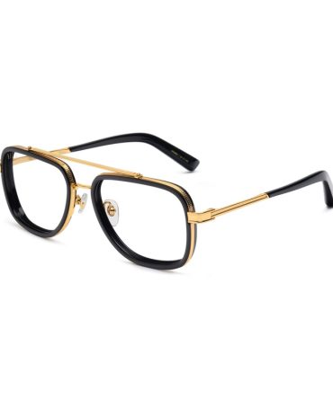 9FIVE Crowns Black & 24K Gold Clear Lens Glasses